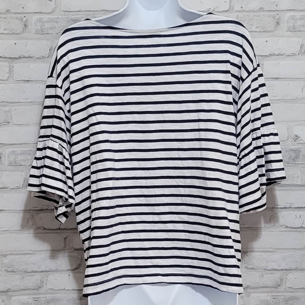 Zara Basic Striped Black White Ruffle Sleeve Top - image 3